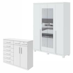 Conjunto de Guarda-roupa Alonzo com Espelho e Pés e Cômoda Toronto - M