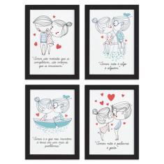 Quadros com Frases Namorados Moldura Preta 33x43cm Kit 4un - Quartinho
