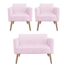 Kit 01 Namoradeira 02 Poltronas Marisa Rosa Bebê - D'ROSSI