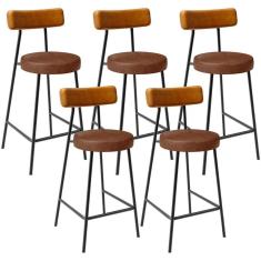Kit 05 Banquetas Baixa Cozinha Sala Jantar Bancada Milão L02 Couríssimo Whisky Marrom - Lyam Decor
