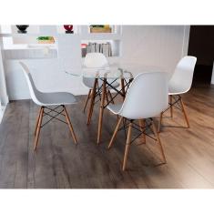 Conjunto De Mesa De Jantar Redonda 90Cm Tampo De Vidro Com 4 Cadeiras Brancas - Cor: Branco