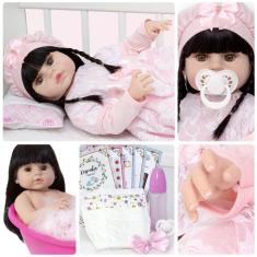 Bebê Reborn Menina Morena Realista Pode Dar Banho + 13 Itens