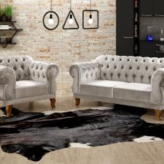 Sofá 2 e 1 Lugares Duquesa Decoração Sala Recepção Retrô Bege Claro