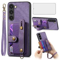 Asuwish Capa de telefone para Samsung Galaxy S23 Plus S23+ 5G Capa carteira com protetor de tela de vidro temperado Slim Stand Slot para cartão Célula de couro S23plus 23S + S 23 23+ SM-S916U 16.8 cm