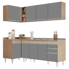 Armário De Cozinha Modulado De Canto Direito 4 Peças Cp42 Com Pia Inox Castanho/cinza - Lumil