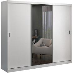 Guarda Roupa Casal 264cm 3 Portas De Correr 1 Espelho Winter F04 Branco - Mpozenato
