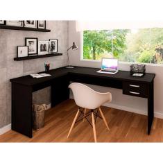 Mesa De Escritório em L 120x150cm com Gaveta Tampo 30mm Preto