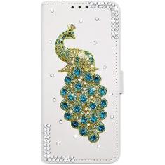 Bonitec Capa de pavão compatível com carteira para iPhone 15, glitter 3D brilhante luxuoso diamante de strass de cristal brilhante para meninas para mulheres capa flip de couro PU com slot para cartão