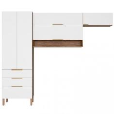Cozinha Compacta Topázio Up Com 5 Portas 3 Gavetas Bartira Damasco Com Branco