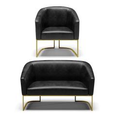 Sofá Namoradeira e Poltrona Base Industrial Dourado Stella Corano D03 - D`Rossi