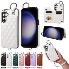 Furill Capa carteira para Samsung Galaxy S24 Plus S24+ 5G com alça de pulso destacável de couro com compartimentos para celular com fivela de anel, suporte para S24plus 24S + S 24, 24+, feminina,