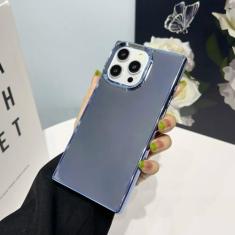 Capa de espelho de maquiagem luxuosa com revestimento quadrado brilhante para iPhone 15 14 12 13 11 Pro Max Plus Slim Soft TPU capa pára-choque à prova de choque, azul, para iPhone 14 Promax