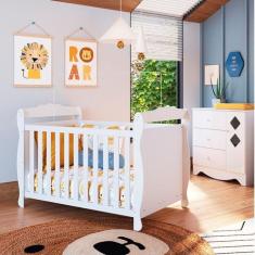 Quarto de Bebê Cômoda com Janelas Losango e Berço Americano Cocada Yescasa Branco Brilho