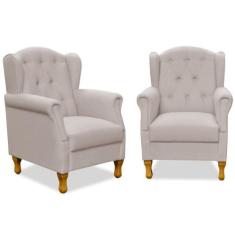 Kit 02 Poltronas Decorativas Para Sala de Estar Yara P02 Linho Bege - 