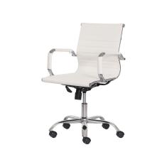 Cadeira Escritório Branca Base Giratória Cromada Ajustável