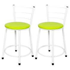Banquetas Baixa Para Cozinha Branca 2Un Assento Verde