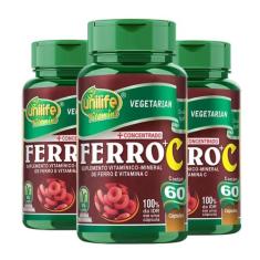 Ferro + vitamina C 60 cápsulas de 500mg Kit com 3 - Unilife
