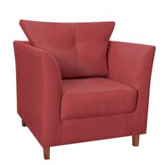 Poltrona Decorativa Isis Pés de Madeira Suede Vermelho - DS Estofados 