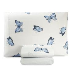Jogo De Lençol Solteiro Essencialle 150 Fios 3 Peças Borboletas Azuis