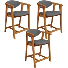 Kit 03 Banquetas Baixa Cozinha Sala De Jantar Bancada Cecília L02 Linho Cinza Escuro - Lyam Decor