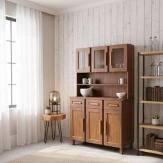 Armário de Cozinha Bahia 6 Portas 3 Gavetas com Vidro Ypê - Rodmóveis 