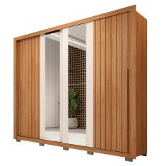 Guarda Roupa Casal Moviment 2 Portas de Correr 4 Gavetas MDF com Espelho Freijó-Off White Caemmun Móveis