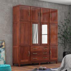 Guarda Roupa Casal com Espelho e Pés 10 Portas 3 Gavetas Paris Lanes Móveis Mogano