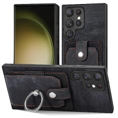 Capa de telefone com slot para cartão de carteira para Samsung Galaxy S21 S20 FE S23 S21 Ultra Plus magnético suporte para anel de dedo capa de couro, preto, para Galaxy A23 (A23 5G)