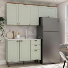 Cozinha Compacta sem Tampo 6 Portas 3 Gavetas Iluminata Verde Mint