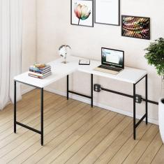 Mesa de Escritório em L Estilo Industrial 120x140cm Active Branco Chess/Preto