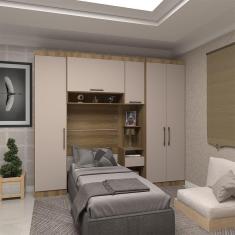 Quarto De Solteiro Com Guarda Roupas E Mesa De Cabeceira Paris Luciane Móveis Avelã Pf Com Cinammon Pf