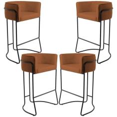 Kit 04 Banquetas Fixa Preto Veludo Telha C-262