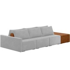 Sofá Ilha Modular Para Sala 342cm com Puff Dublin K01 Veludo Cinza Sin