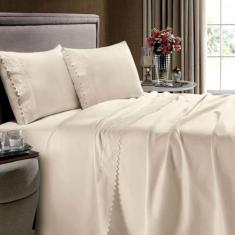Jogo De Cama Solteiro 3 Pçs Com Aplicação De Renda 400 Fios - Casa Bla