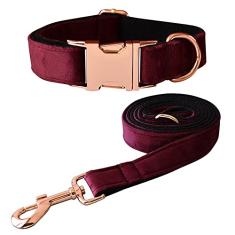 Conjunto de coleira e guia para cães, coleira de veludo para cães com fivela de liberação rápida coleiras ajustáveis para cães pequenos, médios e grandes, caminhando para treinamento de corrida (gola: 33-50 cm, comprimento da guia: 1,5 m)