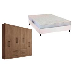 Cama Box Casal + Colchão Frontier Herval + Guarda Roupa Master 8.6 Dem