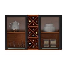 Armário De Cozinha Aéreo Triplo 1,20M C/ Vidro E Adega Preto