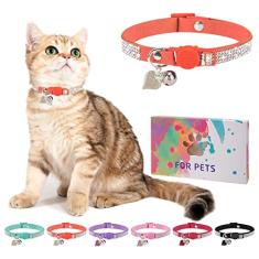 DILLYBUD Coleira de gato de strass com sino, coleira de gato de diamante com fivela de segurança liberação rápida para meninas, meninos, gatinhos pequenos, filhotes de animais de estimação, coleiras