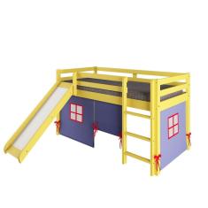 Cama Alta Kids Com Escorregador E Tenda Em Madeira Maciça-mdf Amarelo-azul
