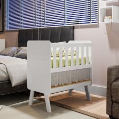 Mini Berço 3 Em 1 Com Colchão Ada Retrô 100% Mdf Espresso Móveis Branco Brilho