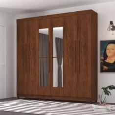 Guarda Roupa 6 Portas Com Espelho Audi Imbuia Rústico - CASA H