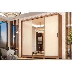Guarda Roupa Casal Dalila Flex 3 Portas de Correr 4 Gavetas MDP com Espelho Amêndola Off White Demóbile