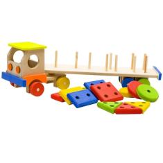 Caminhão Carreta Pedagógica Em Madeira Colorido Geométrica