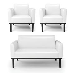 Sofá Namoradeira Com 2 Poltronas Base De Madeira Fixa Preto Marisa Corano D03 - D\`rossi Cor Branco