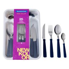 Faqueiro Tramontina Inox New Kolor com Gaveteiro 24 Peças, Azul, 24
