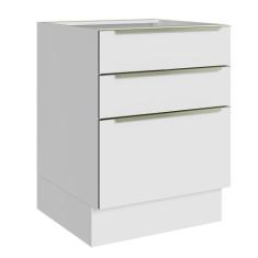 Balcão Madesa Lux 60 cm 3 Gavetas (Sem Tampo) - Branco/Branco Veludo, 