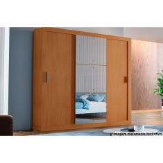 Guarda Roupas 3 Portas de Correr de (1 c/ Espelho) e 4 Gavetas Veneza Luxo Naturalle/Ripado 3D - Rufato