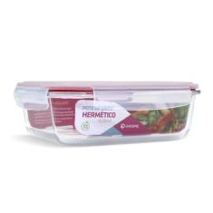 Pote de Vidro Retangular com Tampa Hermética 1520ml - U4home, Vermelho