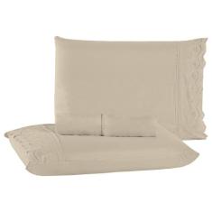 Jogo De Lençol Cama Casal Padrão Bordado Inglês 03 peças Percal 400 Fi