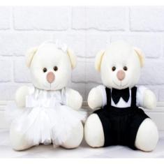 CASAL URSOS TEDDE 22cm - PAJEM PRETO DAMINHA BRANCA PELUCIA PALHA - CK